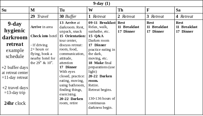 plan: 9-day schedule